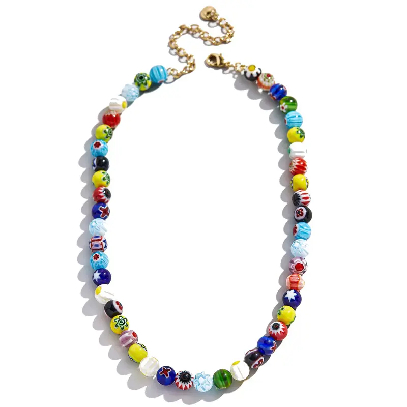 Collier en pierre naturelle de plage, collier à motif de fleur, perles de verre, chaîne pour pull longue, accessoires tendance, 2020