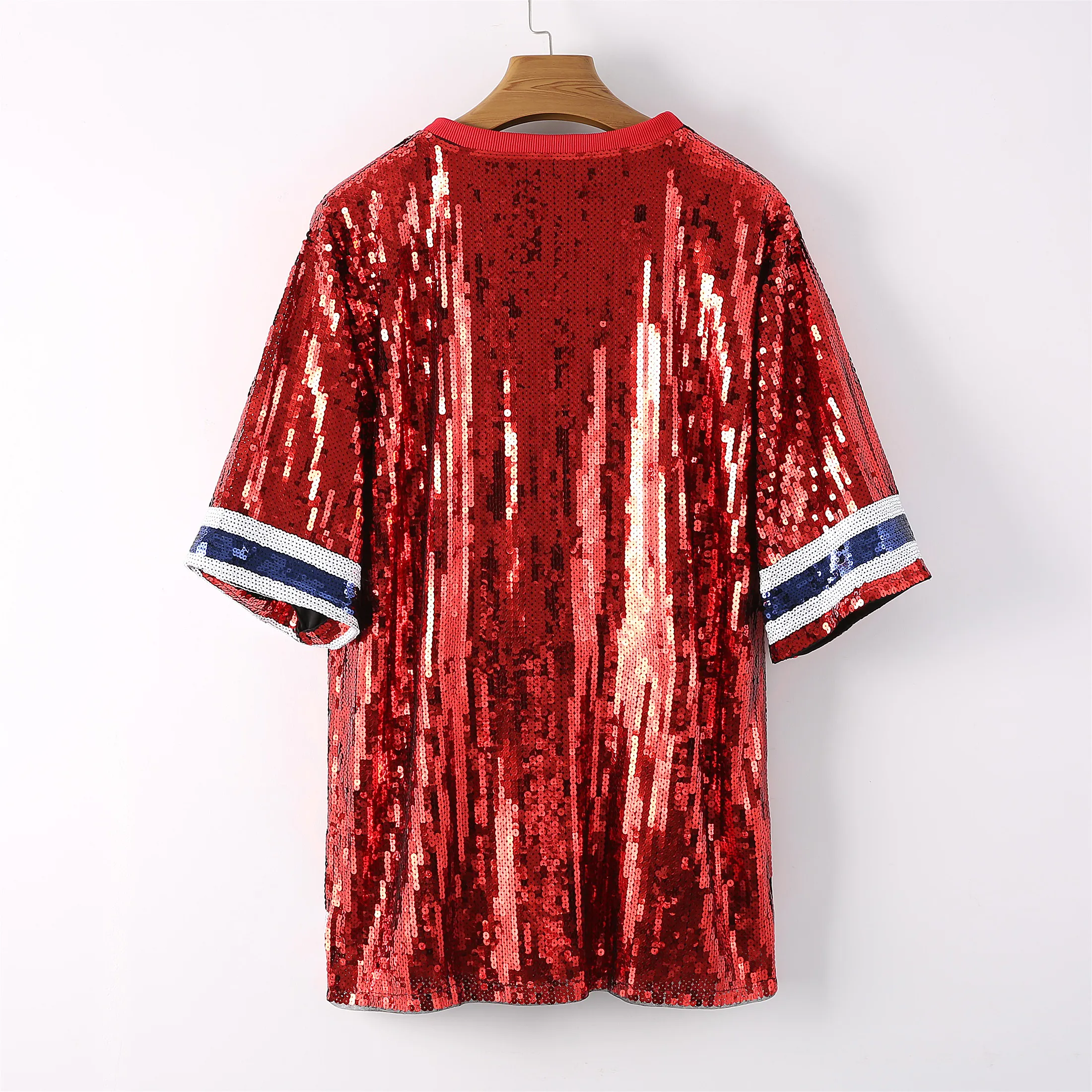 Squadra di calcio personalizzata della fabbrica della Cina nuovo Design Jersey luccicante con paillettes luccicanti camicia lunga abiti da donna all'ingrosso