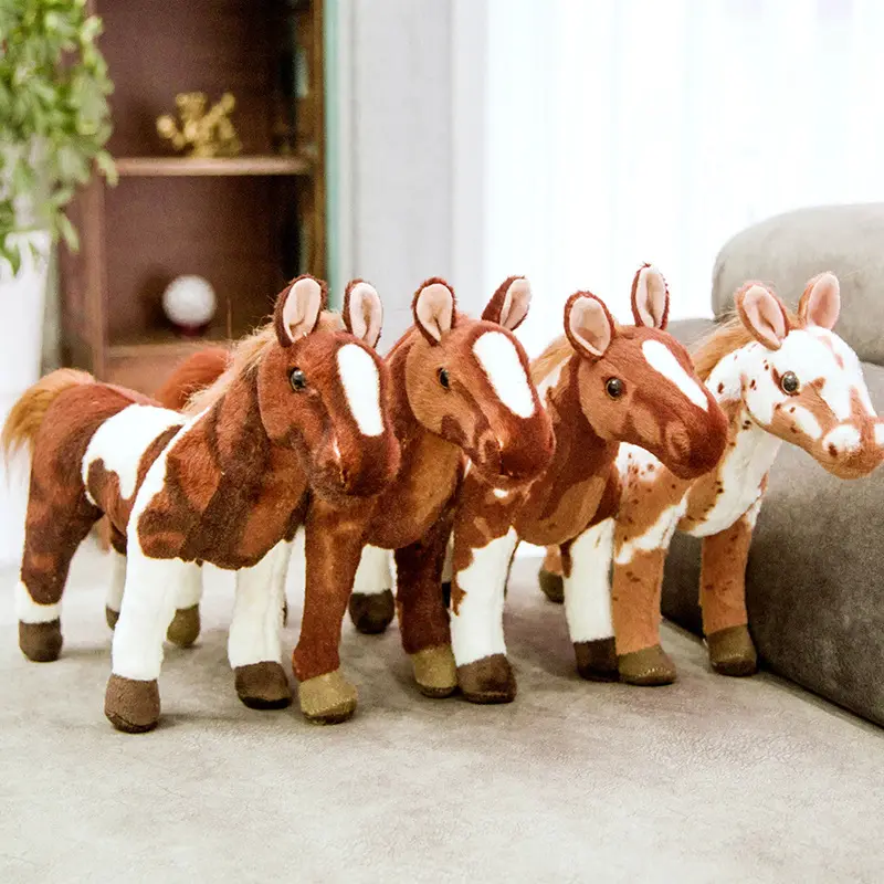 CPC Cute Horse Stuffed Plush Animal Brinquedos Cavalo De Pé SimulaçãoBoneca De Pelúcia Realista Suor Cavalo Crianças Dormir