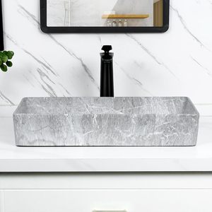 大型容器シンク長方形-24 "x 14" カウンター上のモダンなバスルーム長方形グレー磁器セラミック容器バニティシンク - Product Image 3