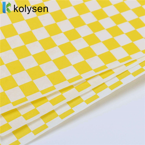 Sarı satranç baskılı yağlı kağıt <span class=keywords><strong>25gsm</strong></span> balmumu kaplama kağıt gıda piknik kağıt ev mutfak pişirme Hamburger için