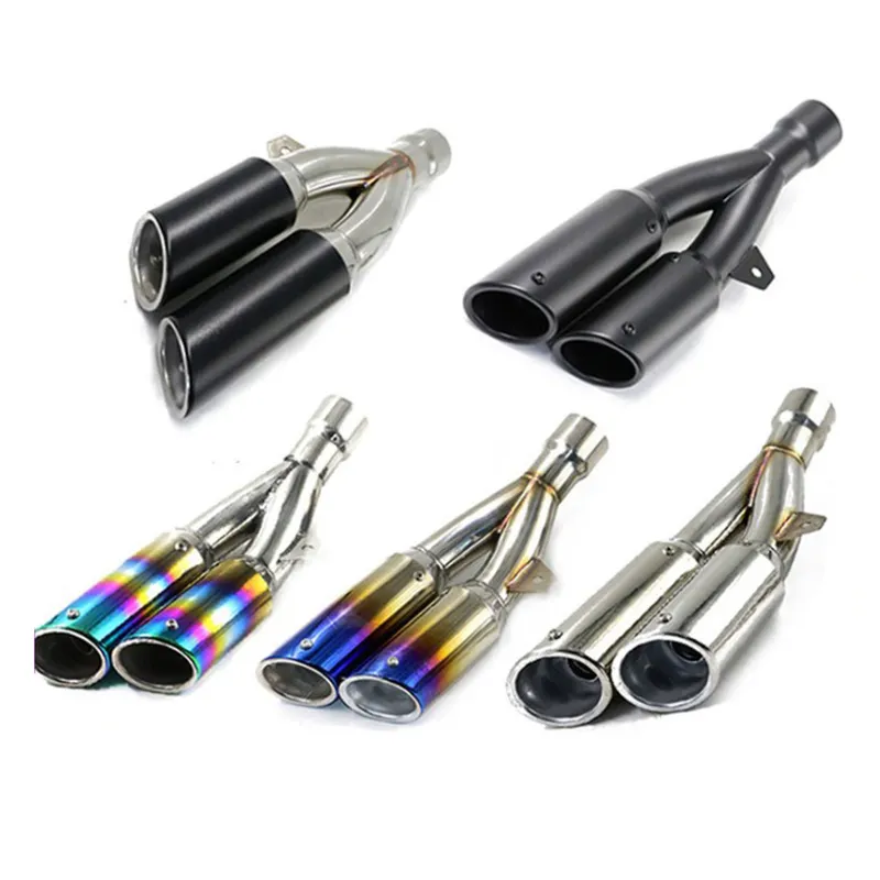 Motorcycle Exhaust Pipe Muffler Escape Moto Black Double Hole For Kawasaki ninja 300 ER6N Aprilia RSV4 Fit Most Sportster AK236