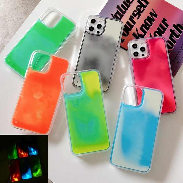 Solid Color Luminous TPU Quicksand Liquid Mobile Phone Case All-Inclusive IPhone16 15 14 13 12 11 Export Models