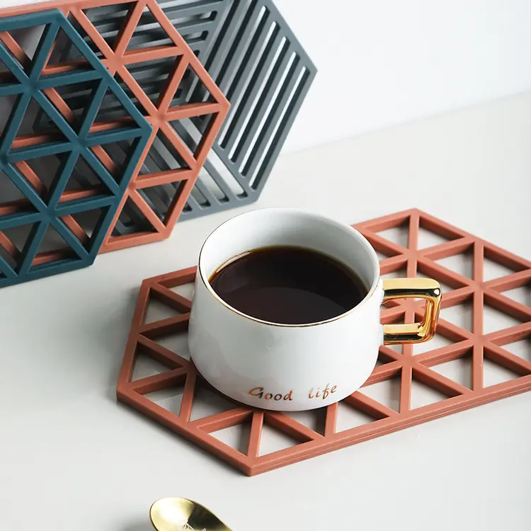 Tabletex Hollow Absorbent Silicone Coaster Hexagon Milk Coffee Cup Mats Pad Heat-insulated Non Slip Silicone Placemats