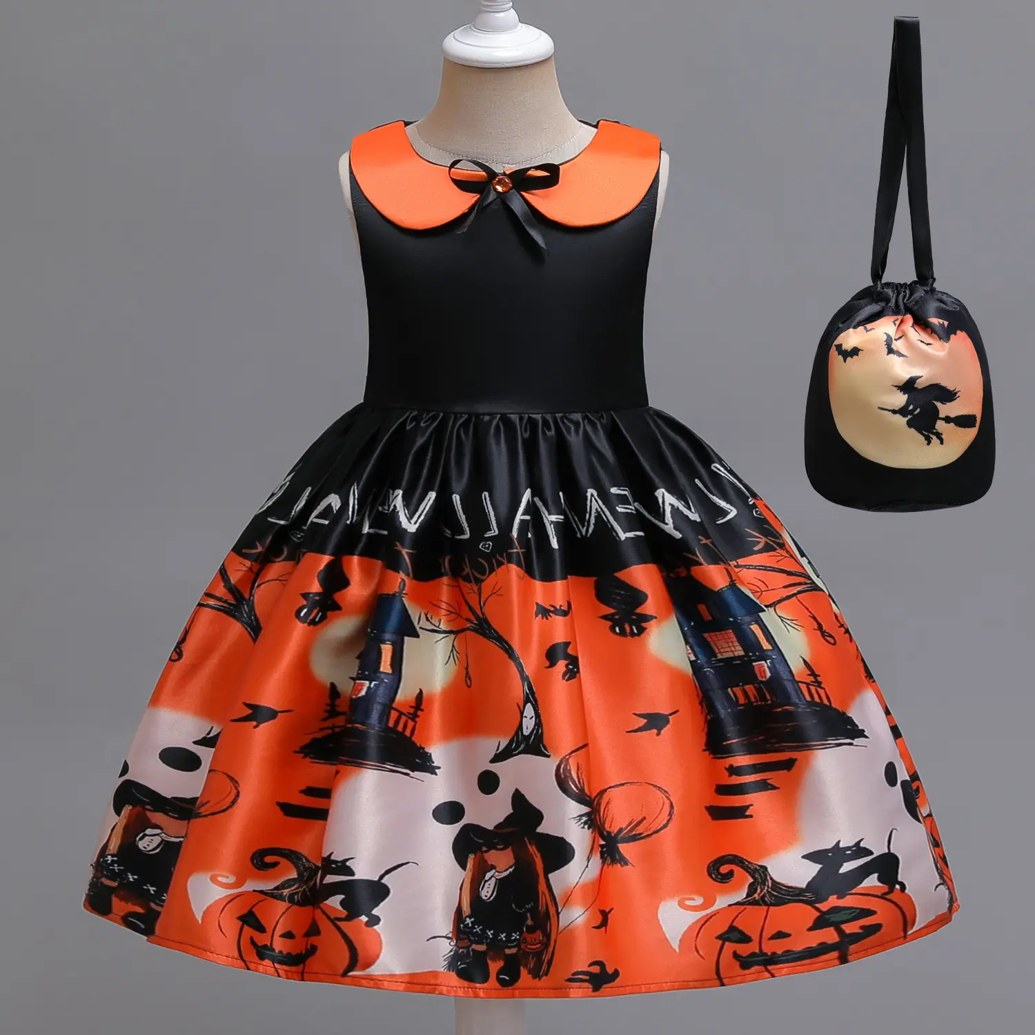 2023 elegan bayi perempuan motif labu gaya Halloween bayi gaun penyihir karnaval hantu kerangka kostum Masquerade