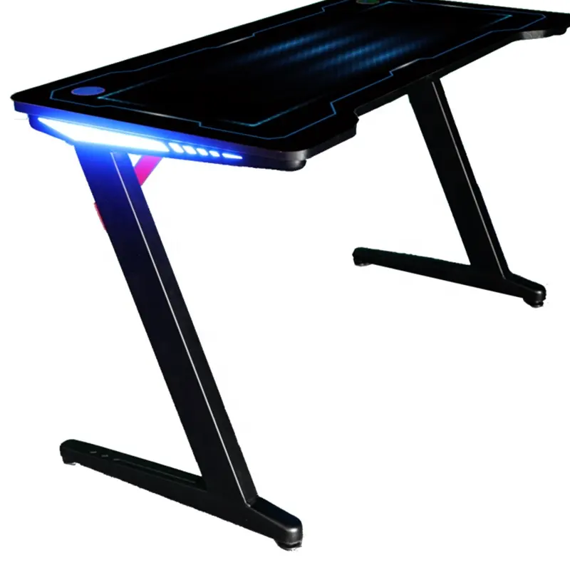 Preto corrida estilo rgb moderno casa escritório, jogos, mesa de estudo em forma z com suporte de copo jogo de mesa de comedor