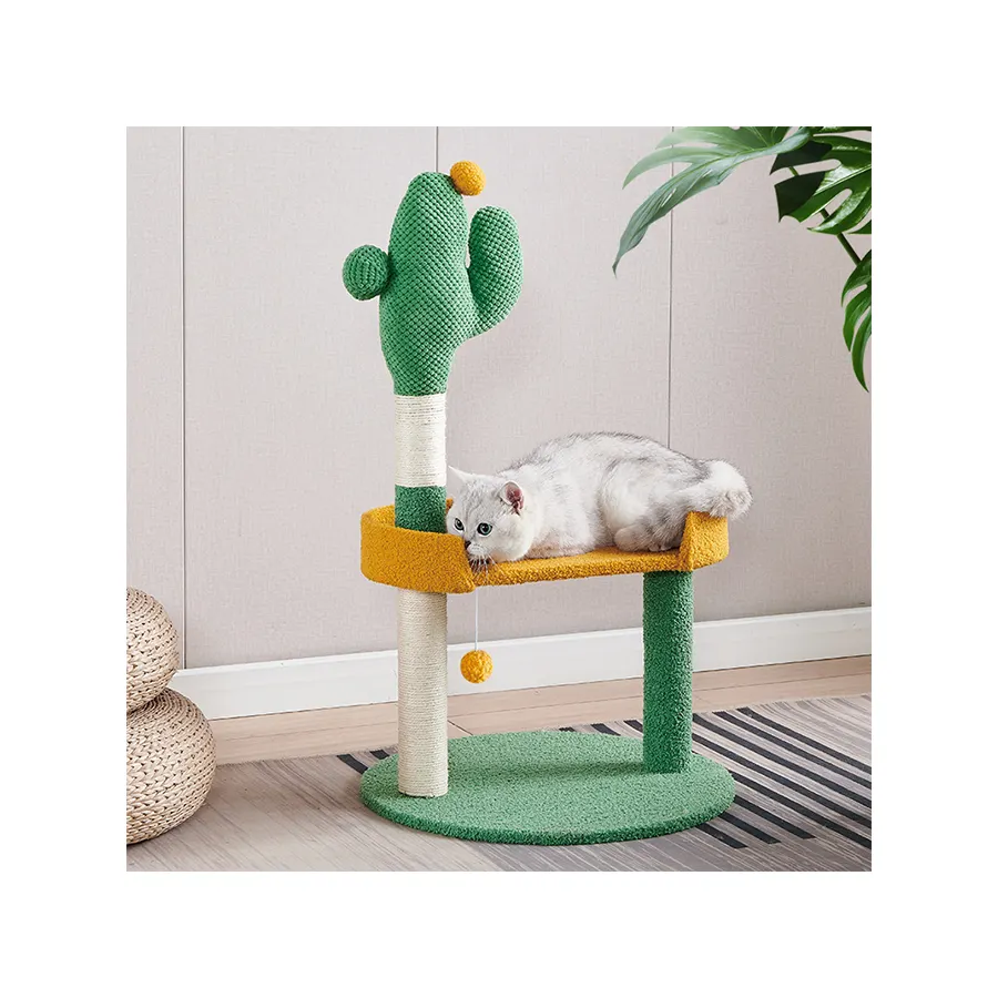 Natal de madeira de 37,4 polegadas novo design colorido estilo floresta bonito cactus de pelúcia torre de gato árvore para brincar de gato pequeno