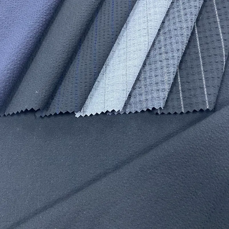 High Quality Woven Four Way Spandex Black White Stripe Yarn Dyed Fabric Seersucker Fabric