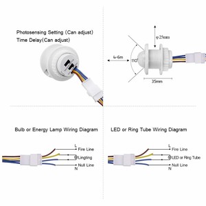 Mini Sensor de movimiento Interruptor de luz 110-220V Sensor PIR Detección inteligente Retardo de tiempo Interruptor detector de inducción infrarroja ajustable