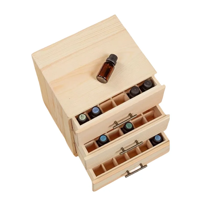 Boîte de rangement pour bouteilles d'huile essentielle à 3 niveaux personnalisée naturelle Boîte essentielle en bois pour affichage