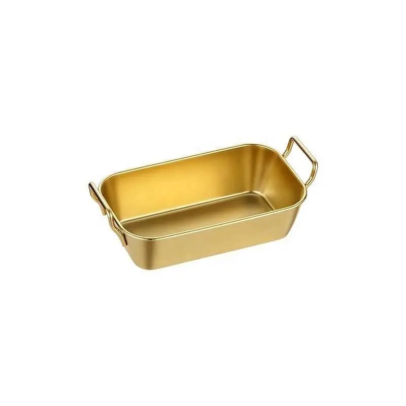 Square Stainless Steel Food Storage Trays with Handle BBQ Snacks Sushi Dish Kitchen Steamed Plate French Fries Baking Pastry Pan