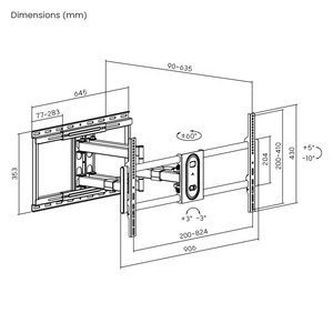 Heavy-Duty Steel <strong>TV</strong> Bracket Full-Motion <strong>TV</strong> <strong>Support</strong> Wall <strong>Mount</strong> With Lateral Shift Wall Plate for 37 to 95 Inch Max. VESA 800x400 - Product Image 6