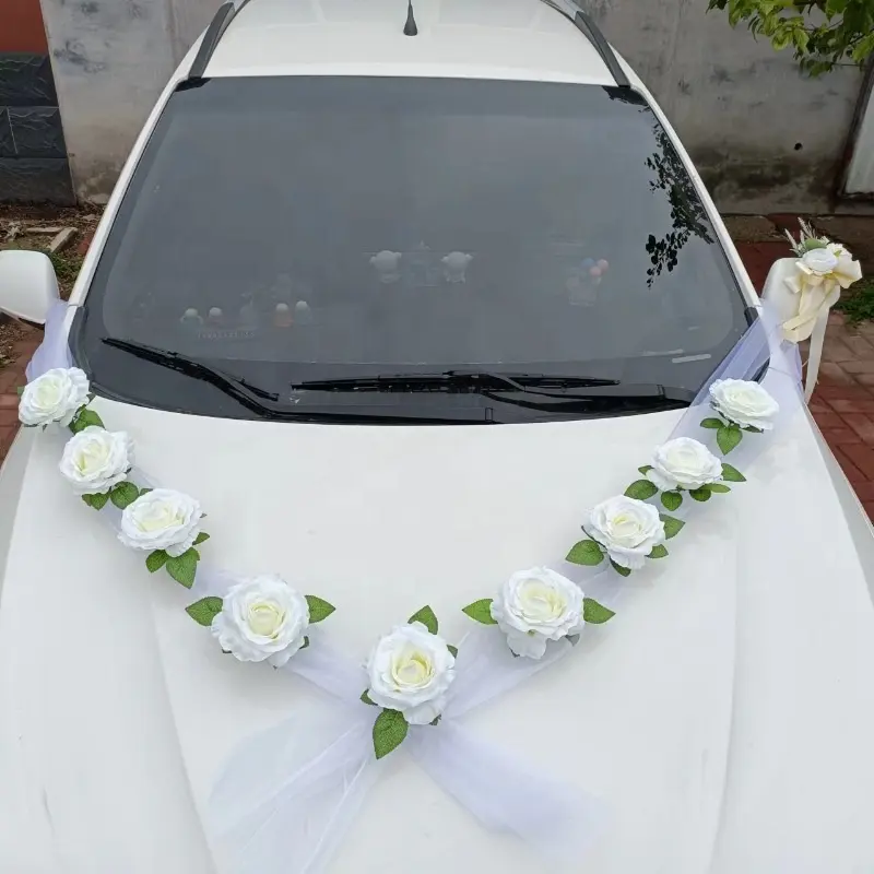 Guirnalda de flores para coche, pareja nupcial, boda, flor automática, rosa de seda, flor artificial, decoración de coche