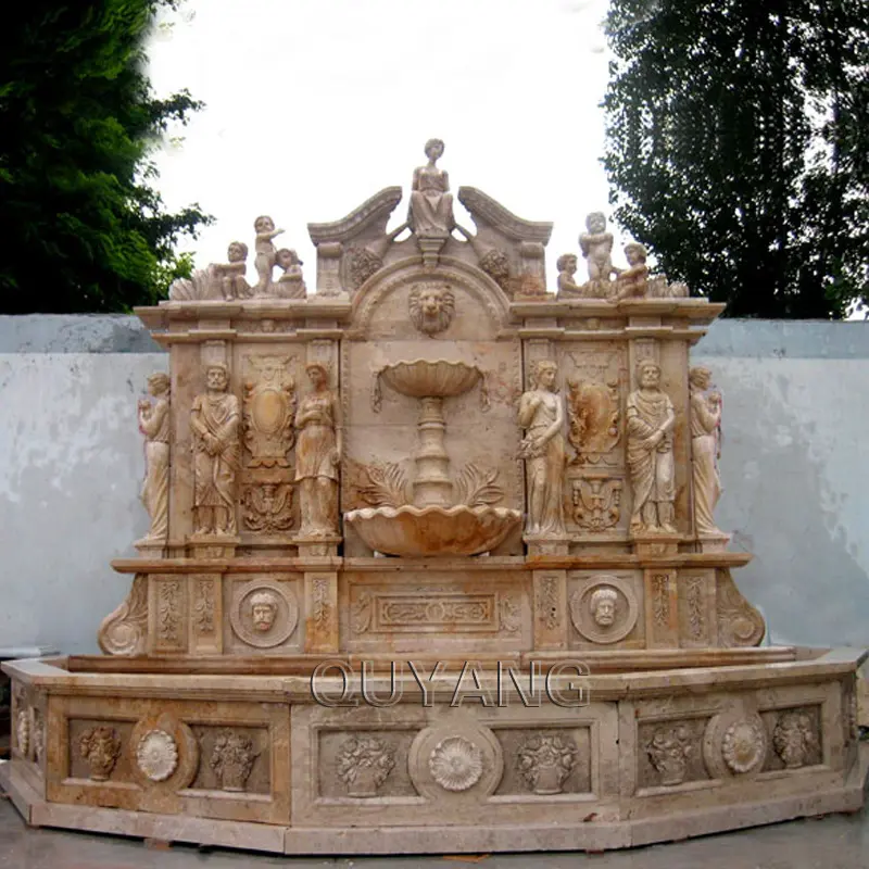 Fontana da parete moderna in pietra QUYANG decorazione da giardino in stile europeo fontana da parete in marmo intagliato a mano con statua