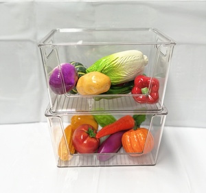 Contenedores de almacenamiento frontal abiertos apilables de plástico transparente grande con tapas de plástico, cesta organizadora de mostrador de cocina con asa - Product Image 3