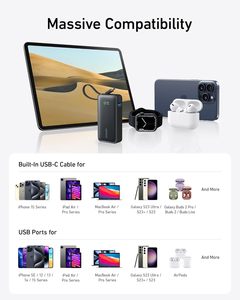 Anker แบตเตอรี่สำรองนาโน10,000มิลลิแอมป์ต่อชั่วโมงที่ชาร์จแบบพกพาความจุสูง30วัตต์พลังงานสูงสุด iPhone 15ซีรีส์250วัตต์เอาต์พุตลิเธียม