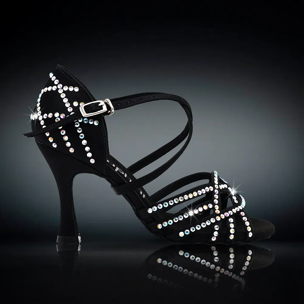 Zapatos de satén con diamantes de imitación para mujer, Calzado cómodo para salsa, bachata, baile latino, salón de baile, Salsa