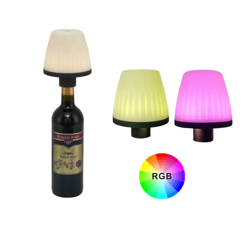 Botella de vino recargable, lámpara superior, lámpara de botella, barra de luz LED RGB con soporte de punta, uso en interiores y exteriores