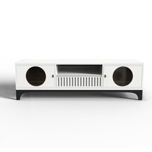 モダンな高級ホワイトTVテーブルコンソールスタンド木製パネルリビングルーム家具家庭用または寝室用ドア付き