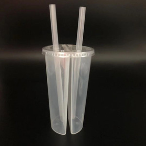 Toptan 700ml şeffaf PP çift paylaşılan plastik ikiz fincan bölünmüş çay bardağı 2 bölme kabarcık çay fincanları - Product Image 1