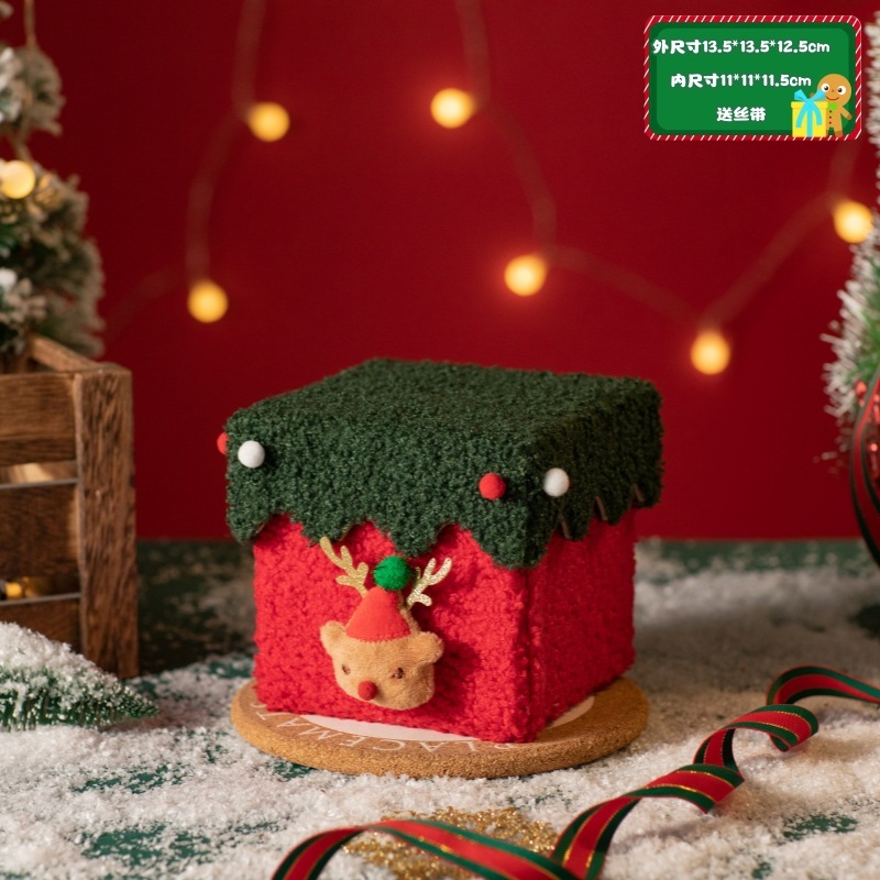 Red box green lid velvet gift box-send ribbon