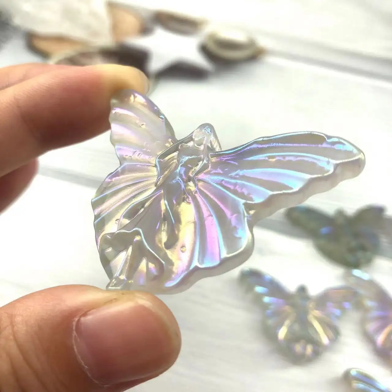 Nouvelle fée de papillon en cristal de Quartz clair de Fluorite naturelle Aura pour la décoration de pendentif