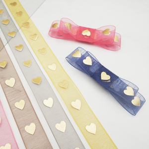 MSY Wholesale Gold Foil Printed 5/8&quot; Inch 15mm Wedding Sheer Organza <strong>Ribbon</strong> <strong>With</strong> Dots Hearts <strong>Pattern</strong>