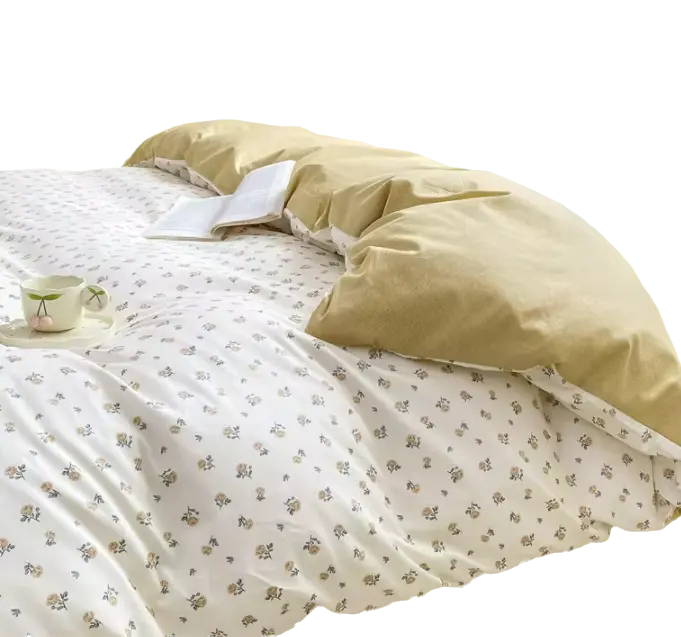 Set tempat tidur katun 100% lembut, Set taman bunga gaya Vintage pola bunga penutup selimut dengan penutup ritsleting