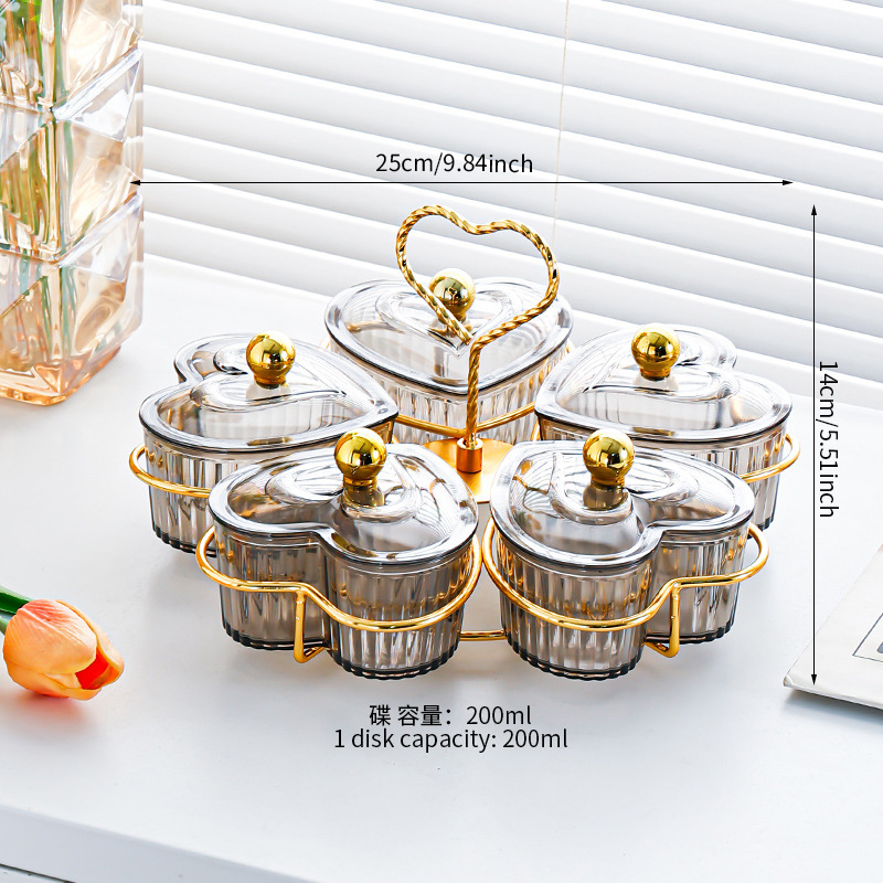 Ash 5-compartment heart-shaped plate holder with gold beads