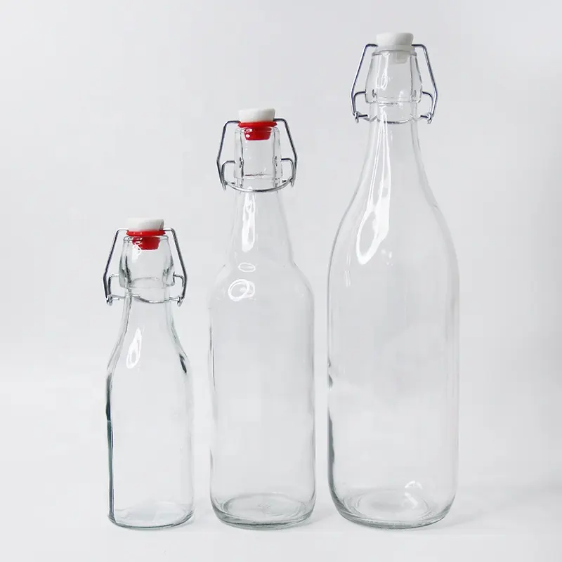 Selo de fabricação doméstica transparente, garrafa de vidro de 16 oz vazia 500ml 330ml com tampa de balanço fácil