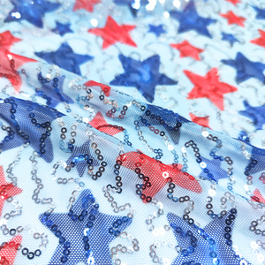 Custom Printed 4 <strong>Way</strong> Stretchy <strong>Star</strong> Pattern Net Specifications Reasonable Price Silver Sequin Mesh Print Fabric