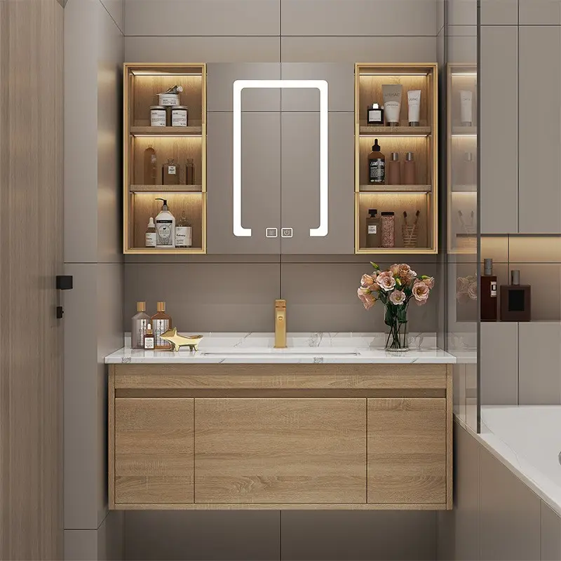 Fornitore all'ingrosso Mirror Cabine Modern Wood bagno vanità doppio lavabo Set di mobili da bagno impermeabili