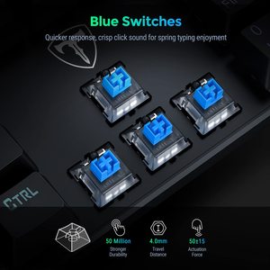 舒适安静的按键，带RGB 104按键超薄发光二极管背光USB有线蓝色开关机械游戏键盘 - Product Image 4