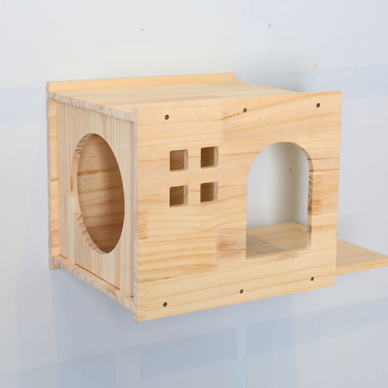 16-Maison pour chat avec fenêtre en bois robuste