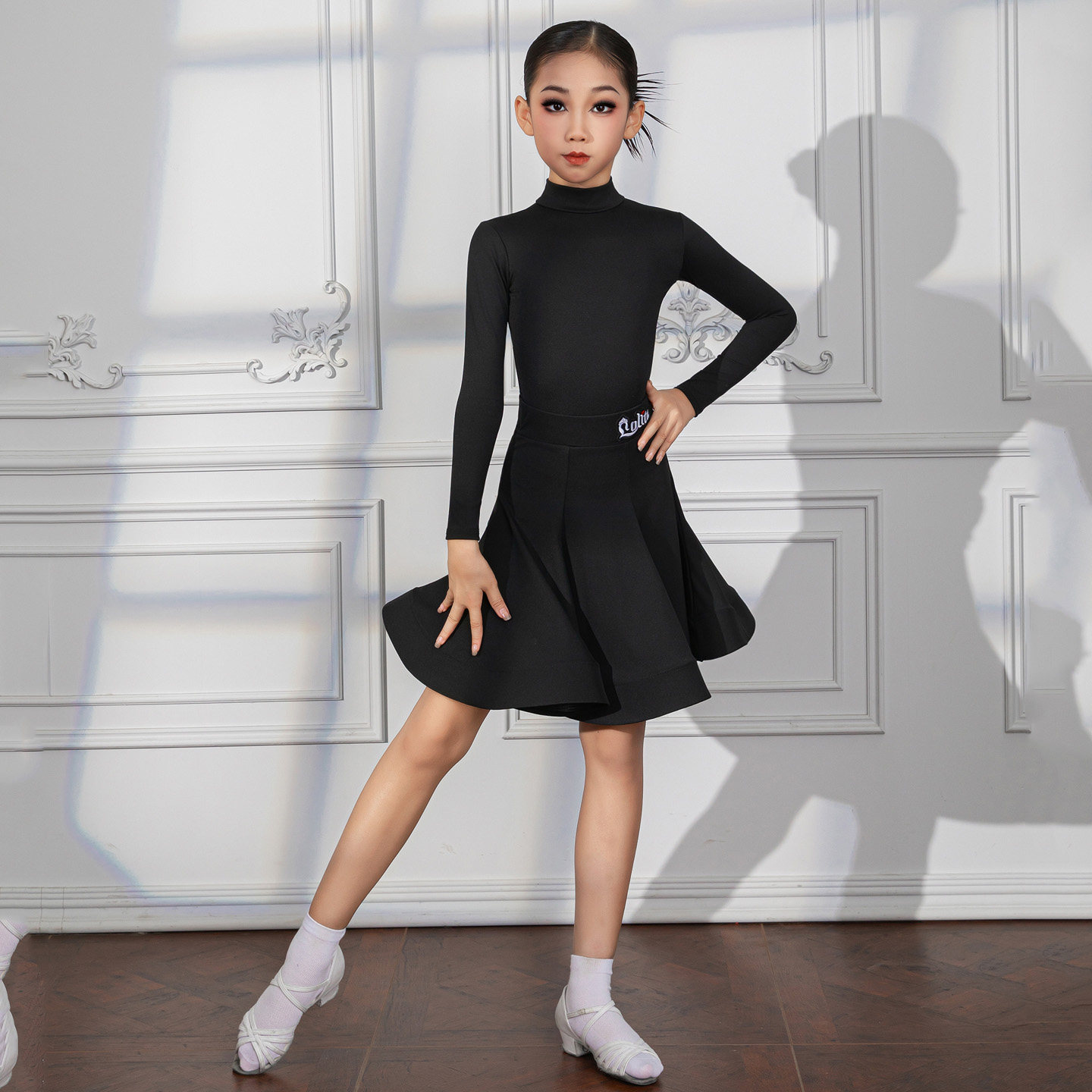 Long-sleeved ink black-nude skin-friendly
