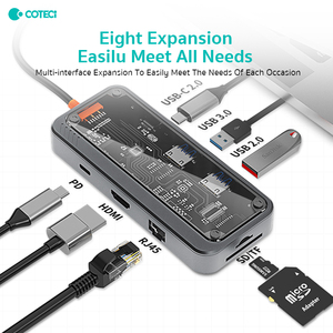 COTECi直销品牌8in1 USB3.0 USB2.0集线器，具有朋克透明设计功能，具有TF SD HDMI RJ45和usb-c 2.0端口 - Product Image 4