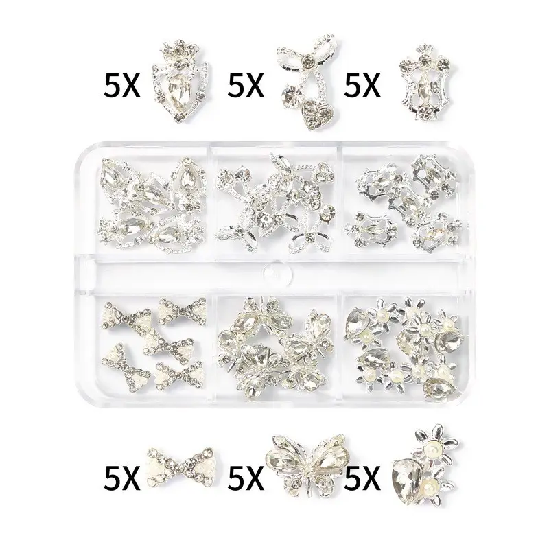 Private label 3D nail charm diamond alloy nail jewelry transparent shiny metal gem fashion DIY nail decoration