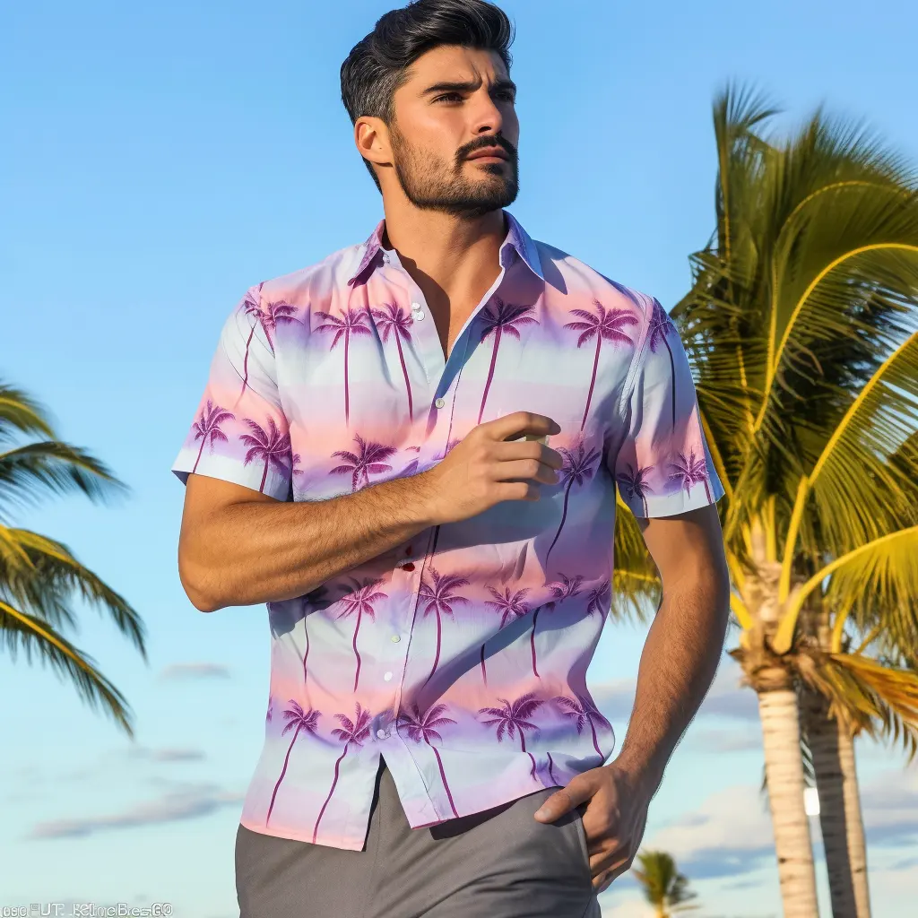 Personalização Masculina Manga Curta Festa Camisa Havaiana Impressão Padrão Camisa Botão Camisas