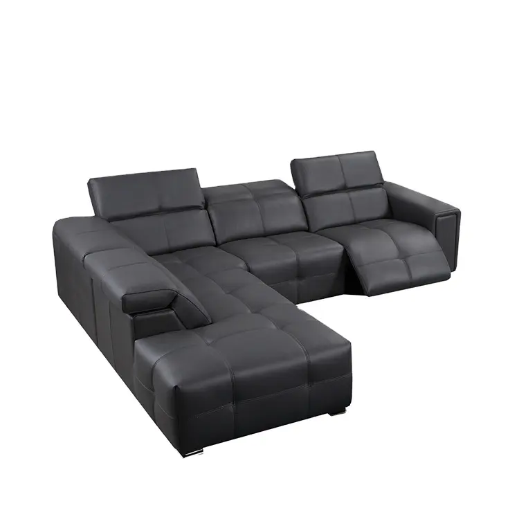 Muebles de sofá reclinables de esquina, muebles de sofá de cuero de Dubái, sofá seccional con función