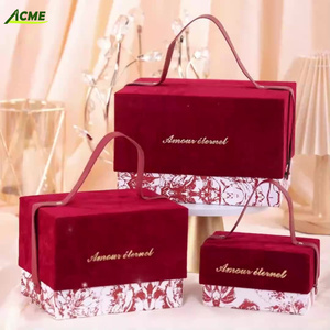 Romantic Velvet Gift <strong>Box</strong> with PU Leather Handle Floral Design Luxury Wedding <strong>Favor</strong> <strong>Box</strong> Elegant Packaging for Candy and Gifts - Product Image 1