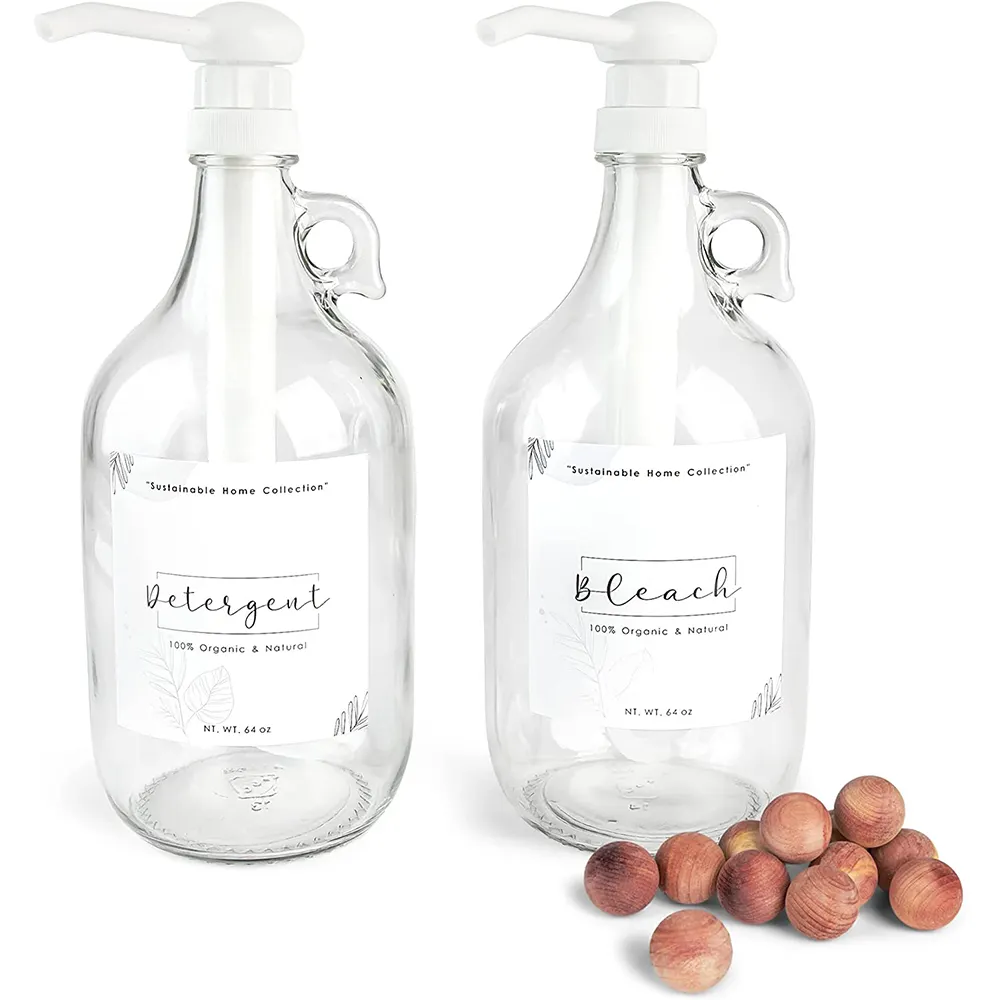 Set di Dispenser di detersivo per bucato-contenitori in vetro da 1/2 galloni per detersivo liquido, sapone e ammorbidente bottiglie ecologiche