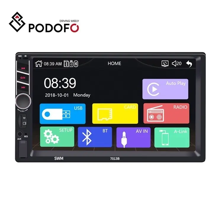 Podofo 2 दीन 7 "CarPlay Autoradio कार रेडियो डबल दीन कार MP5 प्लेयर टच स्क्रीन बीटी एफएम औक्स यूएसबी रिमोट के साथ एसडी 7013B