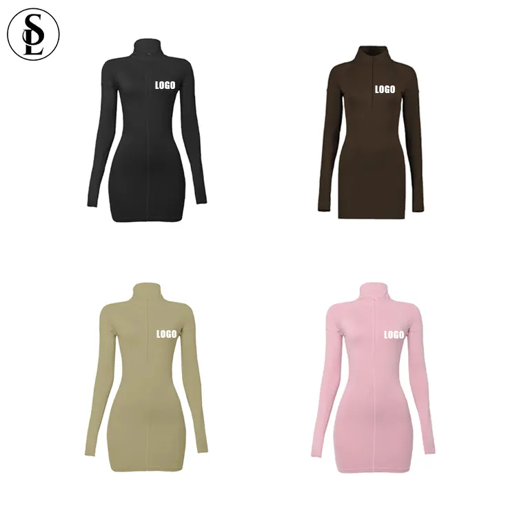 Vestido ajustado personalizado para mujer, minivestidos de tubo informales para mujer, minivestidos cortos sexis de manga larga, ropa ajustada para mujer