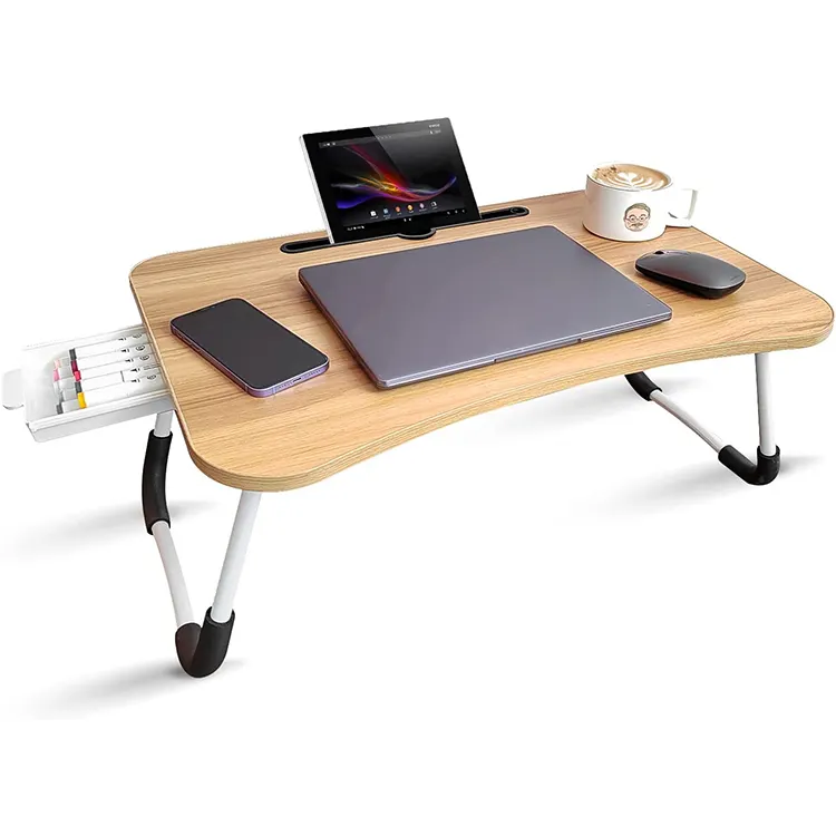 Scrivania per Laptop all'ingrosso tavolo per Laptop pieghevole portatile scrivania per Computer pieghevole in legno sul letto