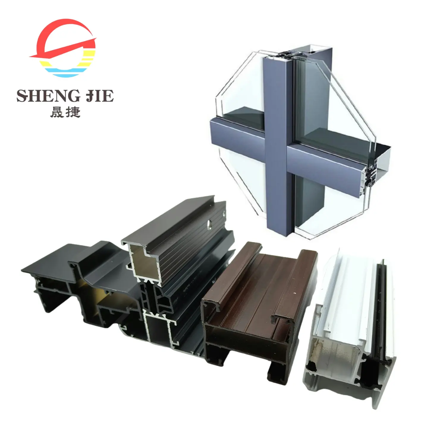 Shengjie produttore di alluminio tenda parete profilo stile lega di alluminio impiallacciatura profilo per parete di tenda