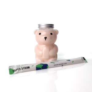 <strong>Customize</strong> 420ML/14fl.oz PET Plastic Bear <strong>Shape</strong> Beverage <strong>Bottle</strong> for Milk Tea Juice with Cap and Paper Straw - Product Image 5