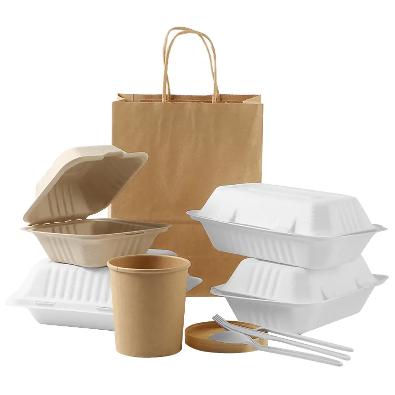 1000ml kraft descartável 9 "caixa do takeaway biodegradável para ir empacotar recipientes de alimento do papel para o restaurante