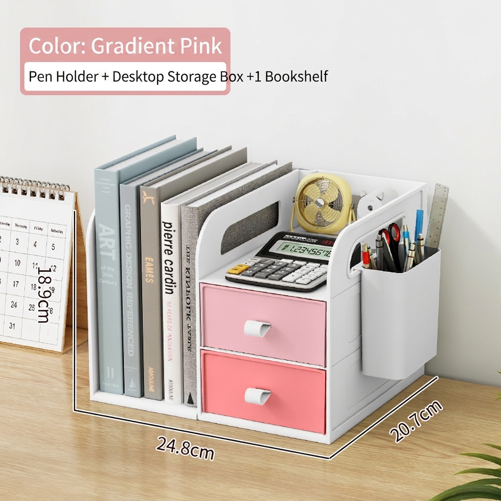 Gradient pink: desktop drawer box-1 bookshelf