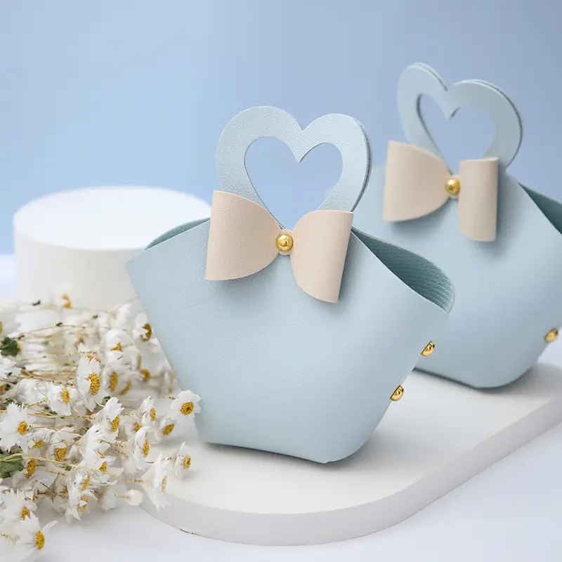 Hochwertige Minikern-Herzverpackung Hochzeitsgeschenke Süßigkeiten Leder Großhandel Valentinstag-Tasche Geschenk Süßigkeiten-Mini-Tasche für Hochzeit