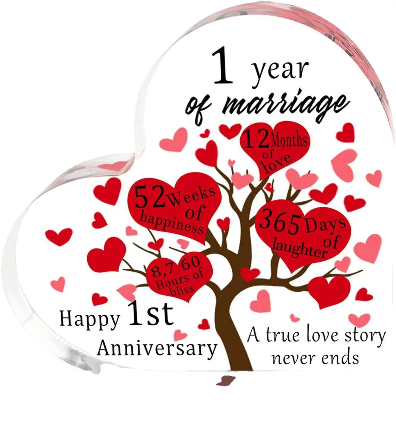 Acrylic Marriage Anniversary Clear Heart Paperweight Christmas Gifts Keepsake Wedding Gifts for Couple